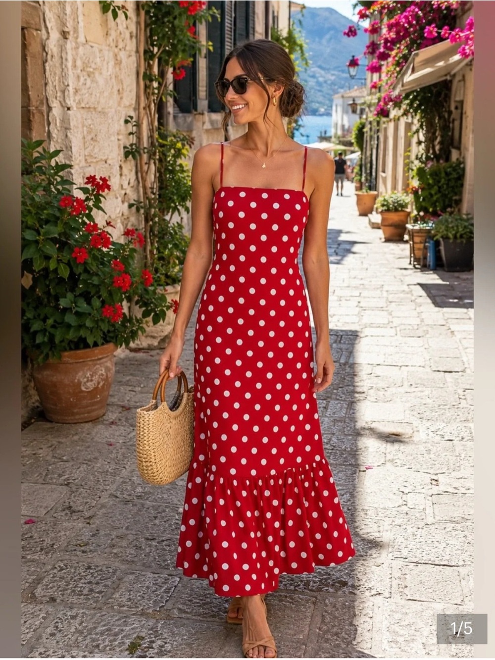 A New Day Red Polka Dot Spaghetti‑Strap Maxi Dress